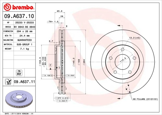 Frenos delanteros Brembo 09A63710 precio, desde 45,93 EUR