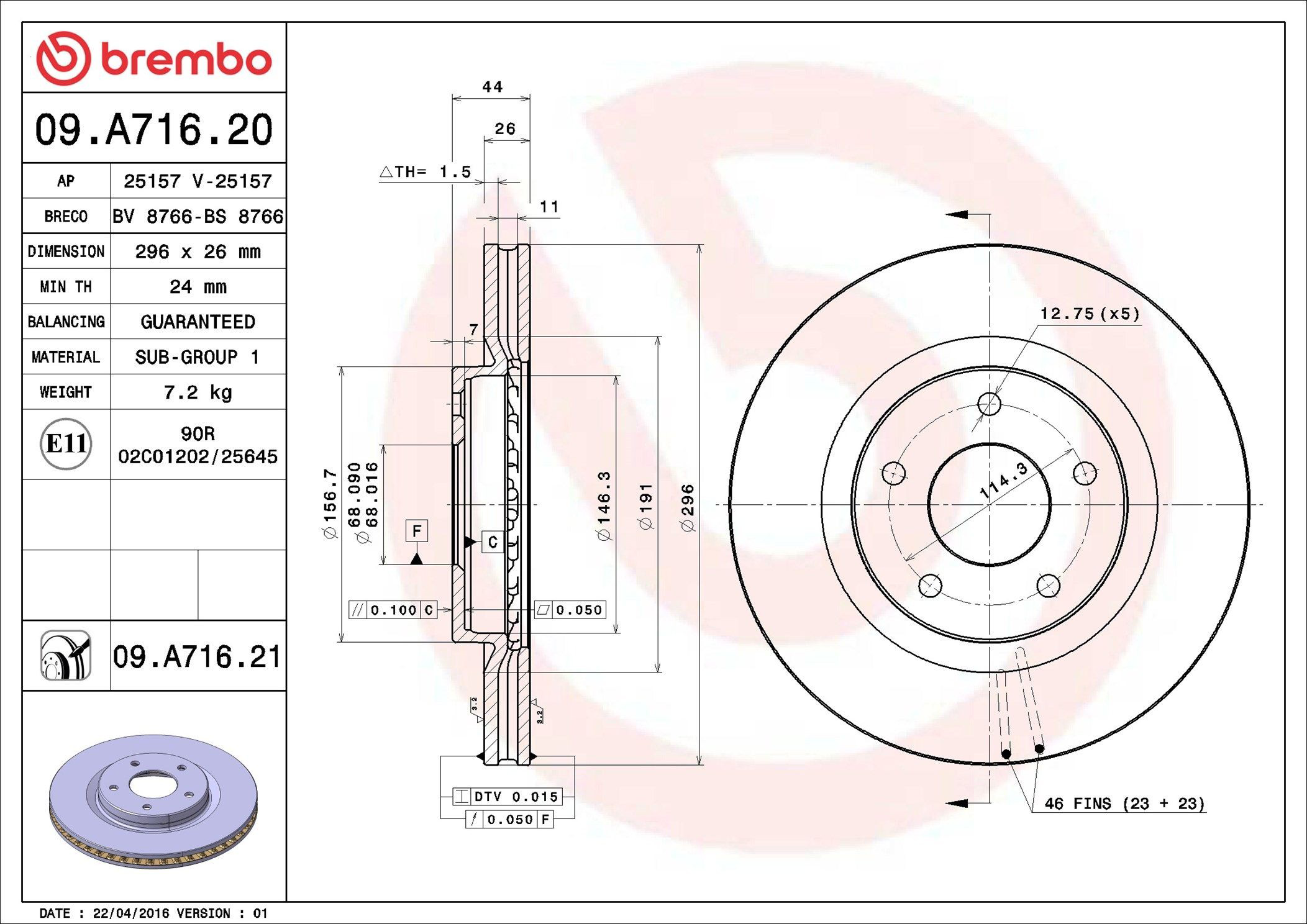 Frenos delanteros Brembo 09A71620 precio, desde 44,29 EUR