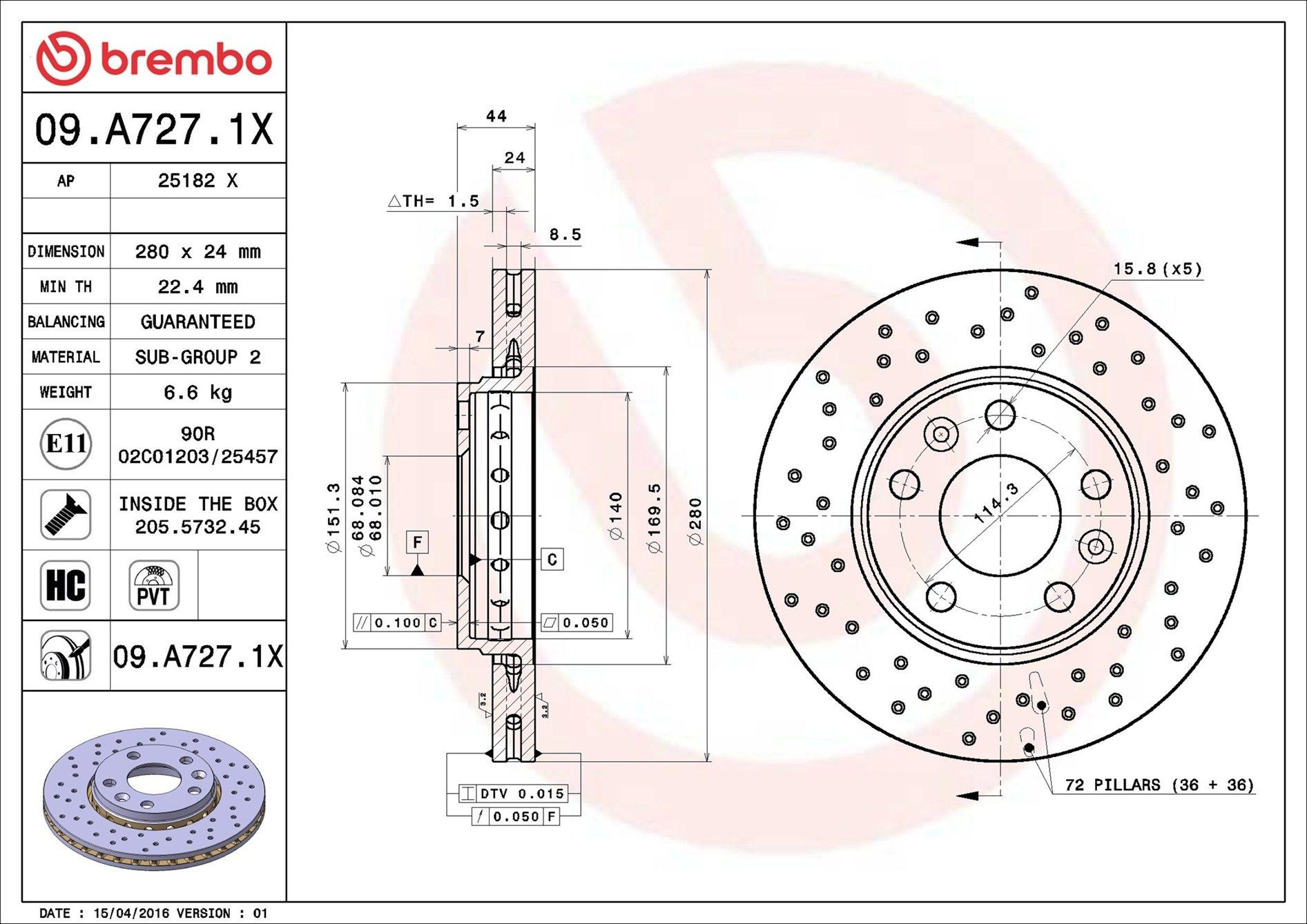 Frenos delanteros Brembo 09A7271X precio, desde 37,75 EUR