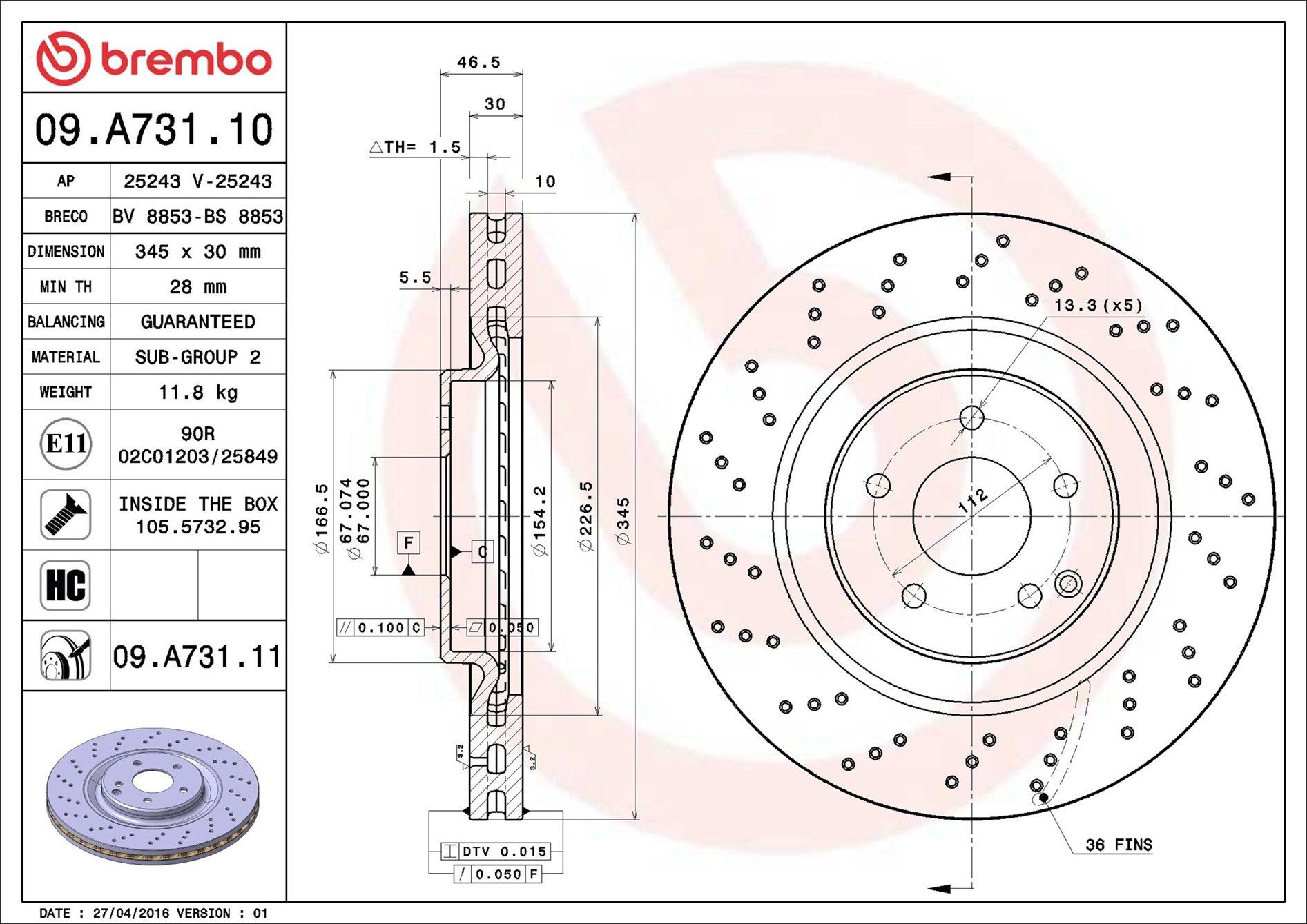 Comprar 09A73111 Brembo Freno de disco delantero