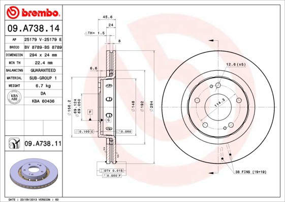 Disco de freno 09A73811 Brembo