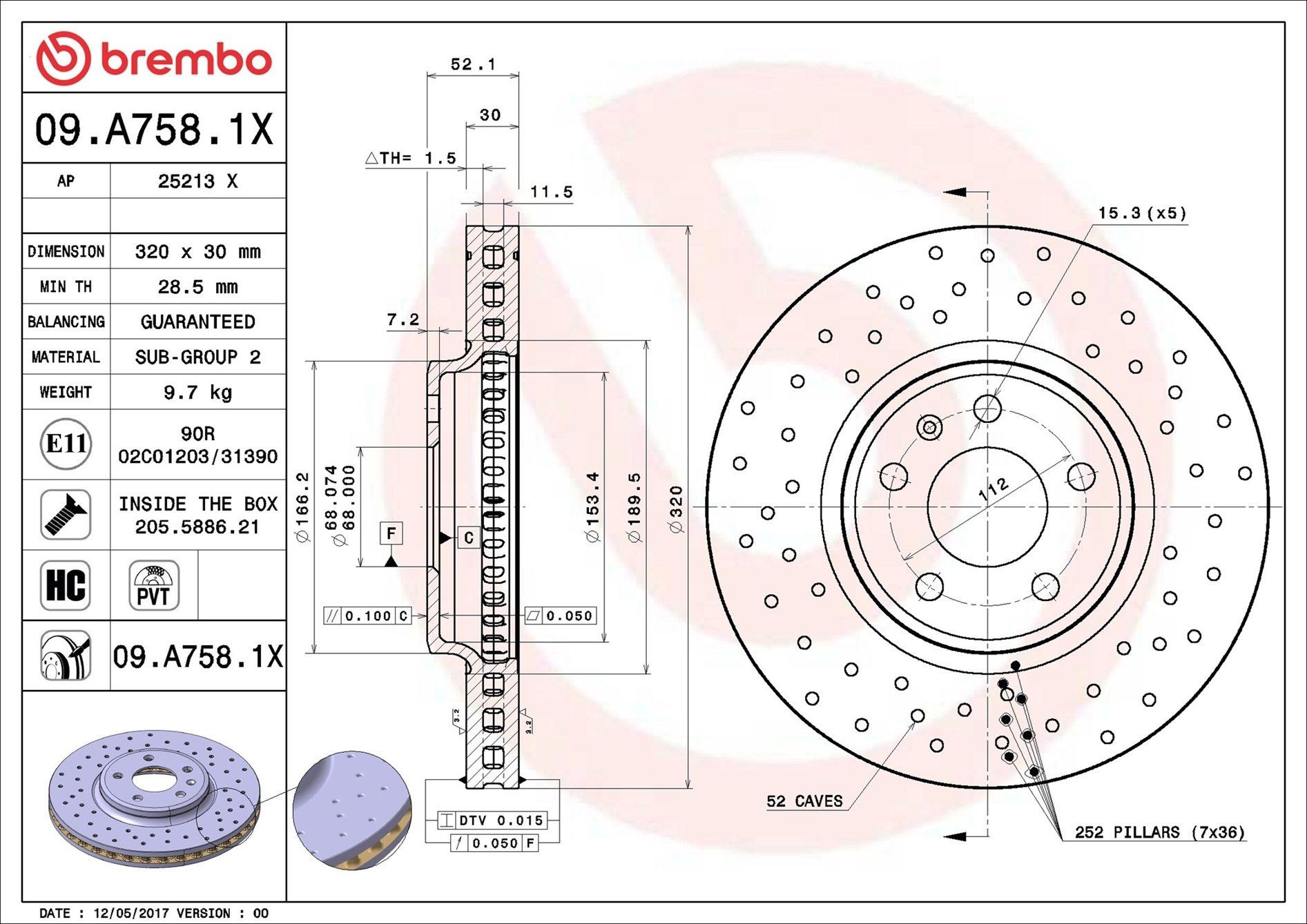 Frenos delanteros Brembo 09A7581X precio, desde 67,07 EUR