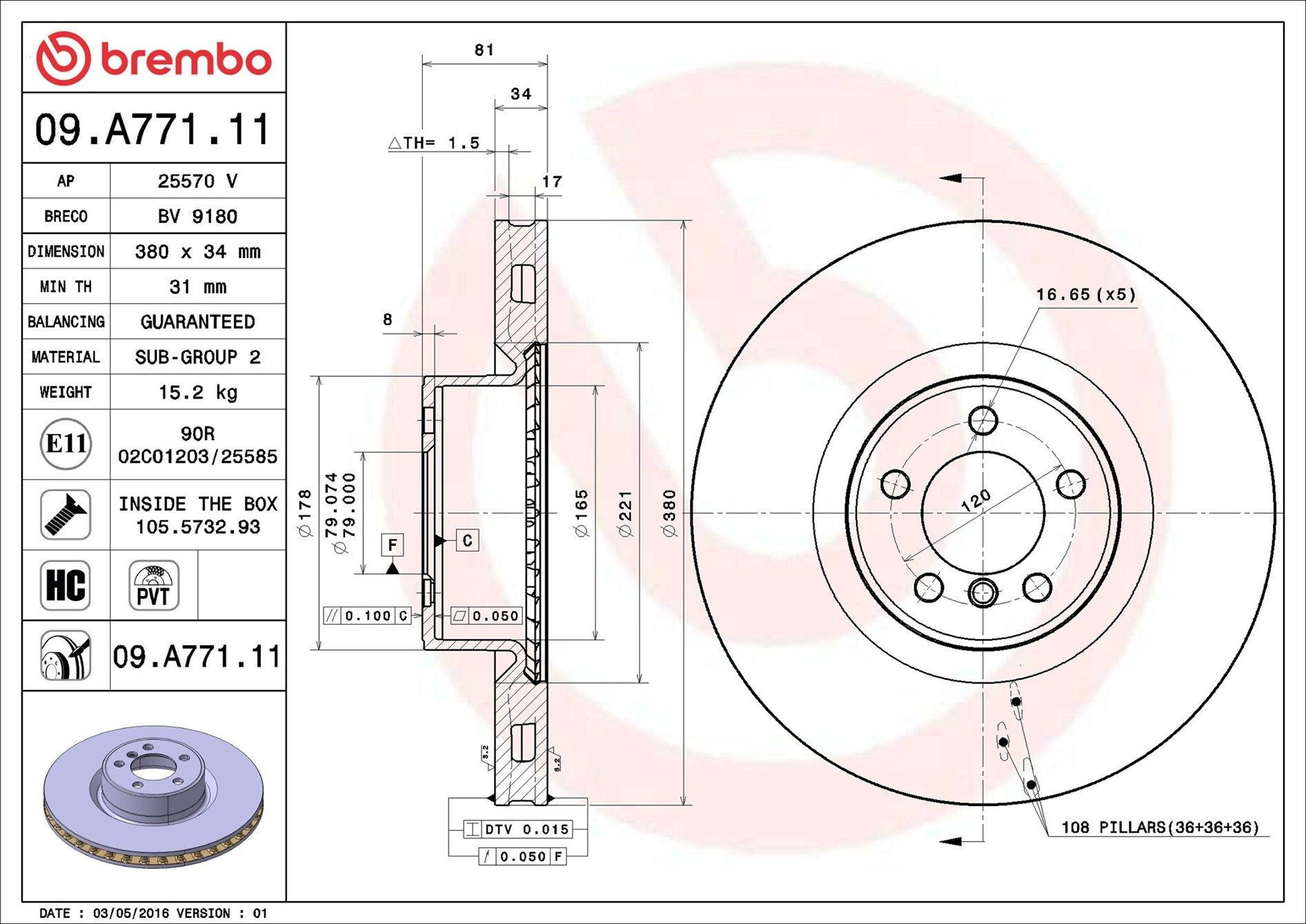 Frenos delanteros Brembo 09A77111 precio, desde 95,11 EUR