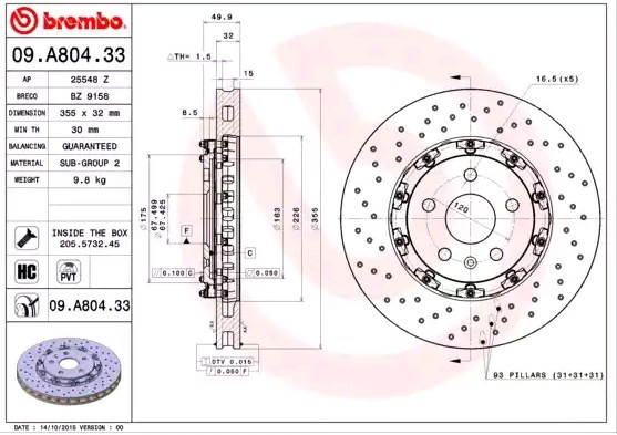 Disco de freno delantero Brembo 09A80433