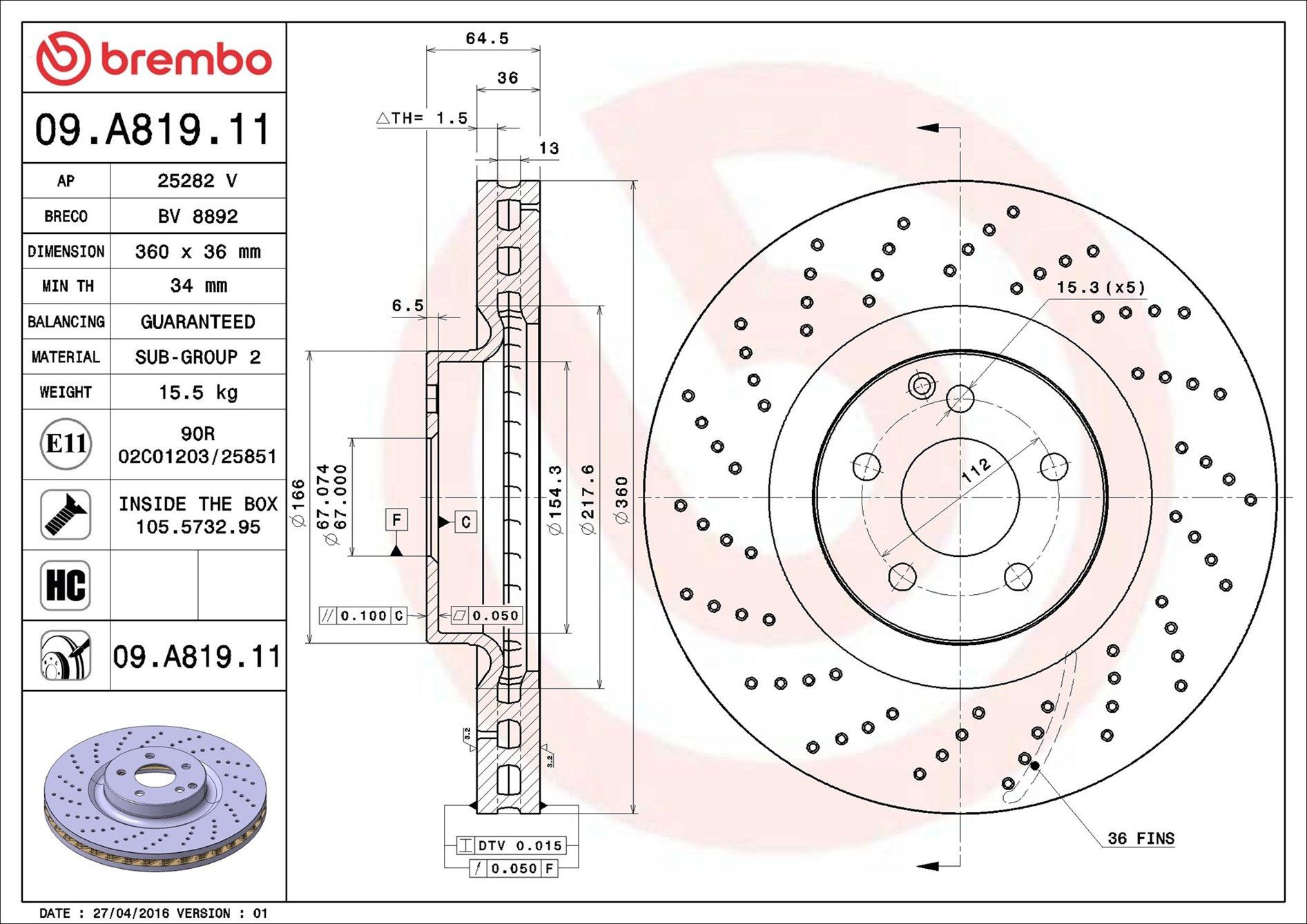 Frenos delanteros Brembo 09A81911 precio, desde 134,21 EUR