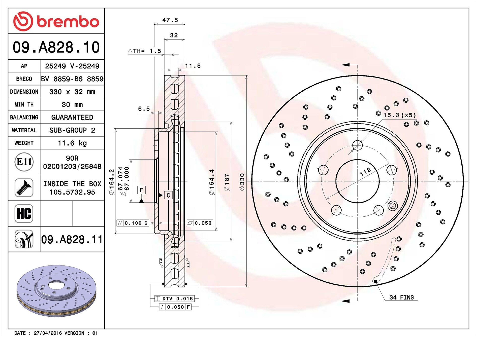 Frenos delanteros Brembo 09A82811 precio, desde 110,05 EUR