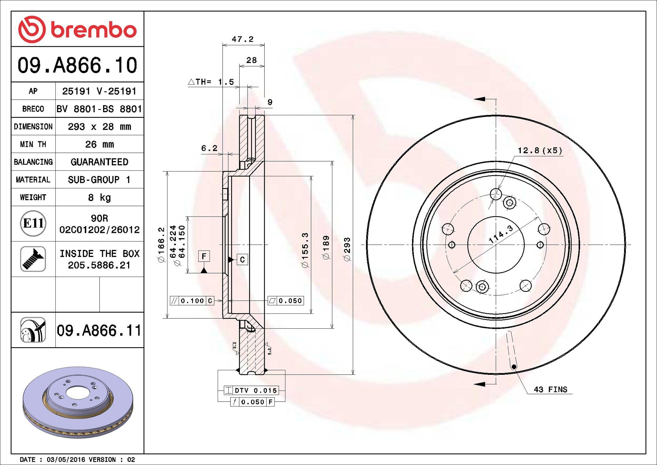 Frenos delanteros Brembo 09A86610 precio, desde 59,85 EUR