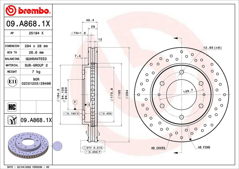 Disco de freno delantero Brembo 09A8681X