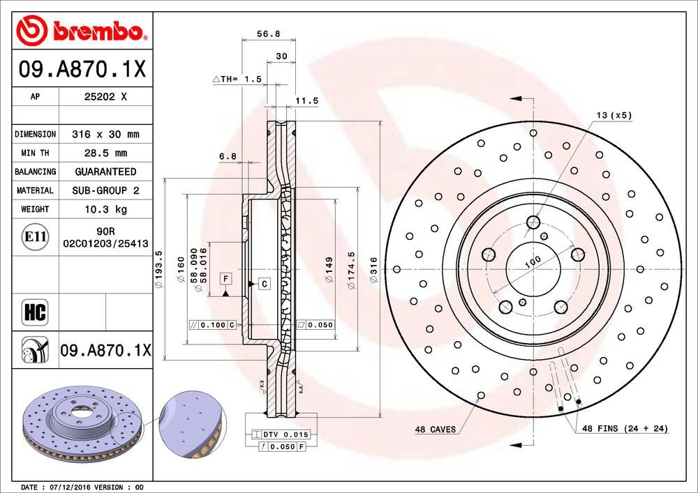 Comprar 09A8701X Brembo Freno de disco delantero