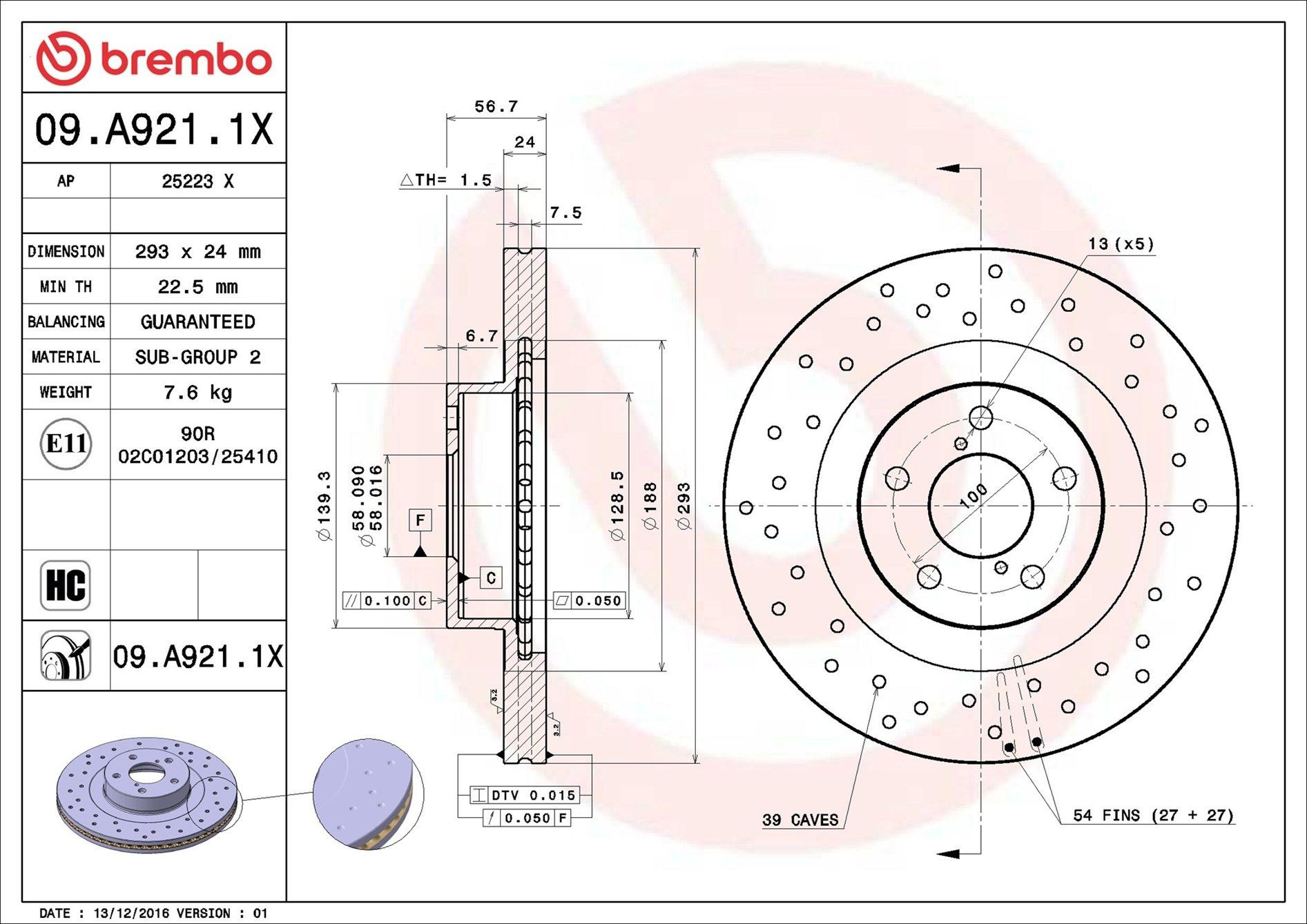 Comprar 09A9211X Brembo Freno de disco delantero