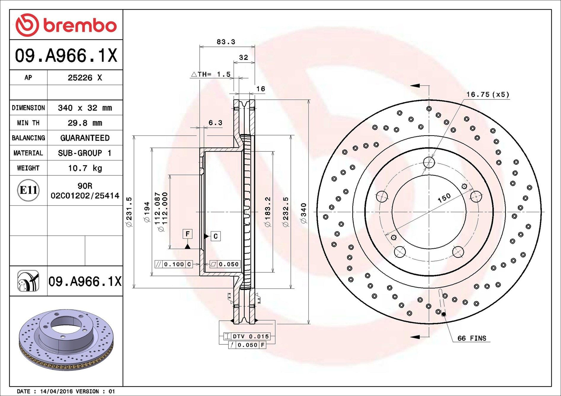 Frenos delanteros Brembo 09A9661X precio, desde 105,44 EUR