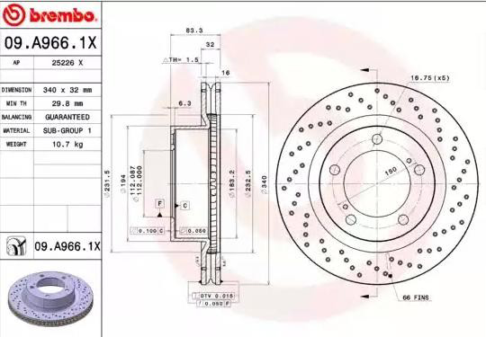 Disco de freno 09A9661X Brembo