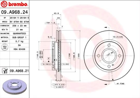 Disco de freno delantero Brembo 09A96824