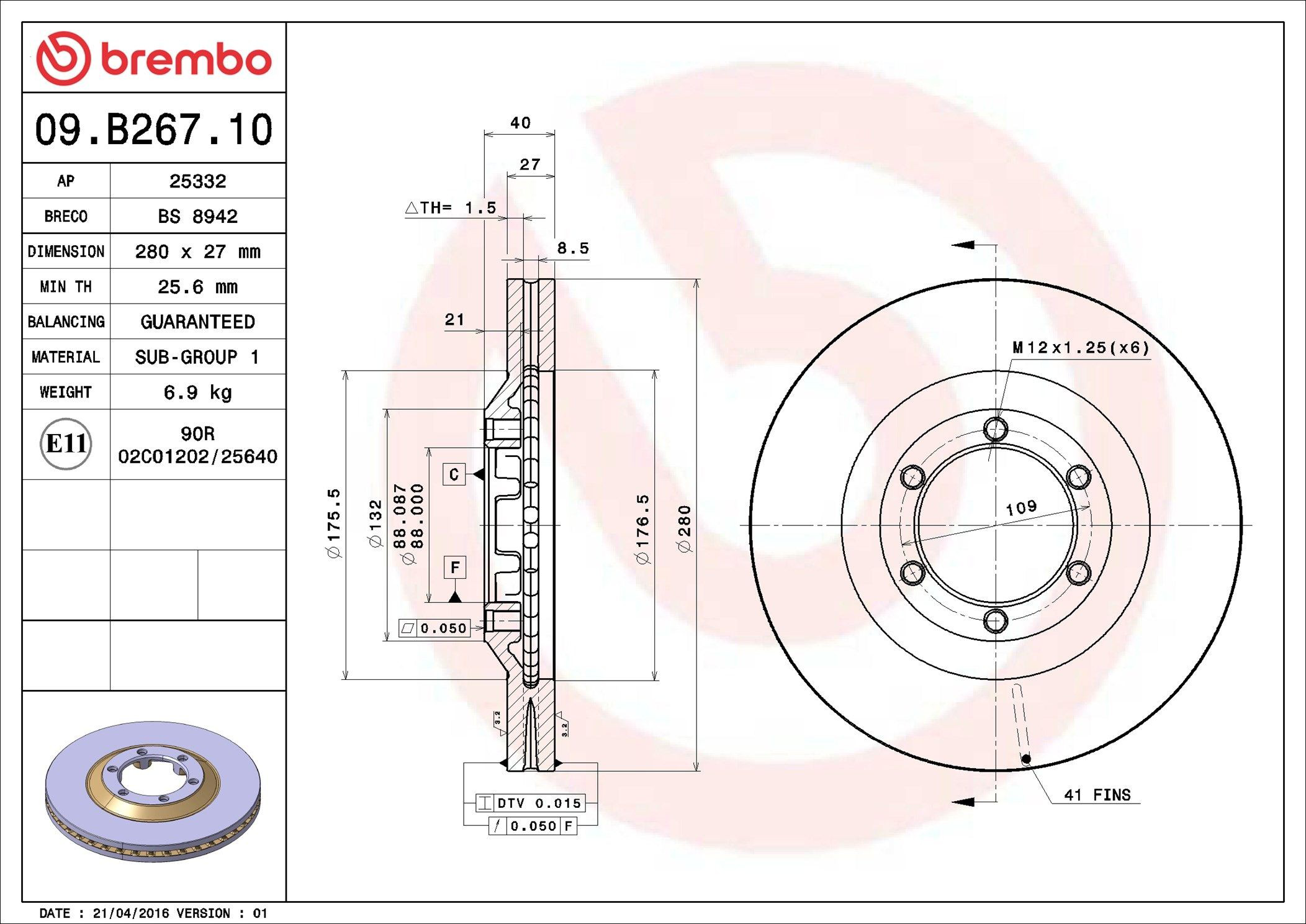 Comprar 09B26710 Brembo Freno de disco delantero