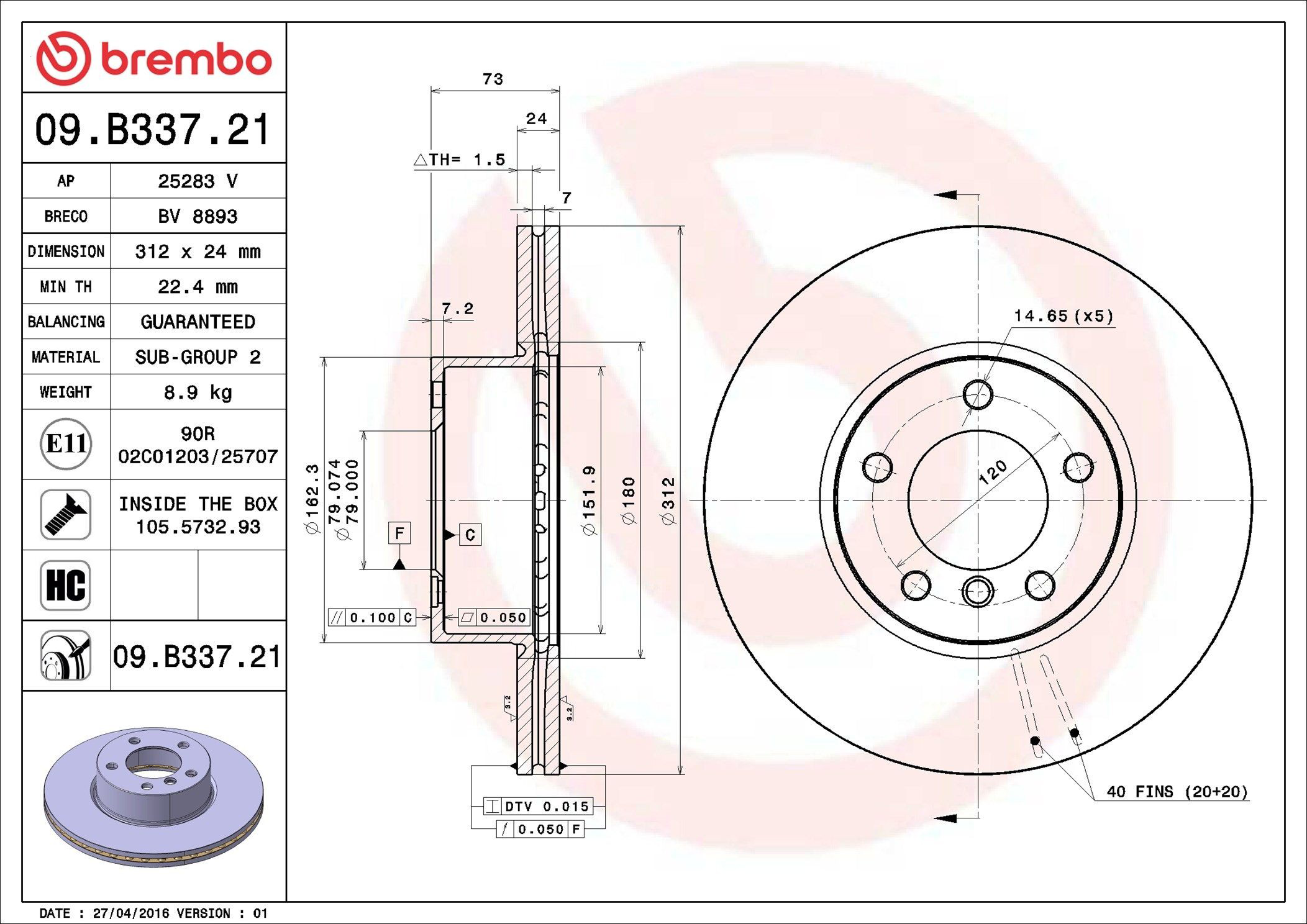 Frenos delanteros Brembo 09B33721 precio, desde 55,05 EUR