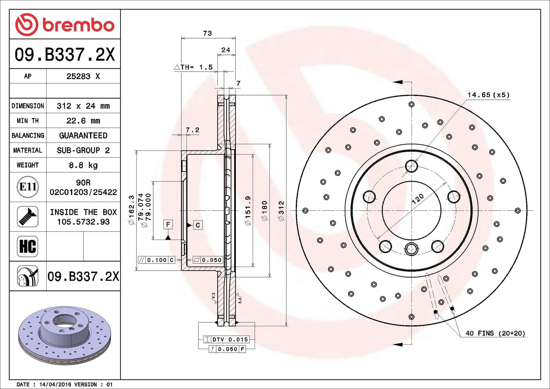 Frenos delanteros Brembo 09B3372X precio, desde 57,17 EUR