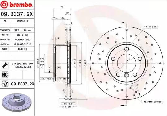 Disco de freno 09B3372X Brembo