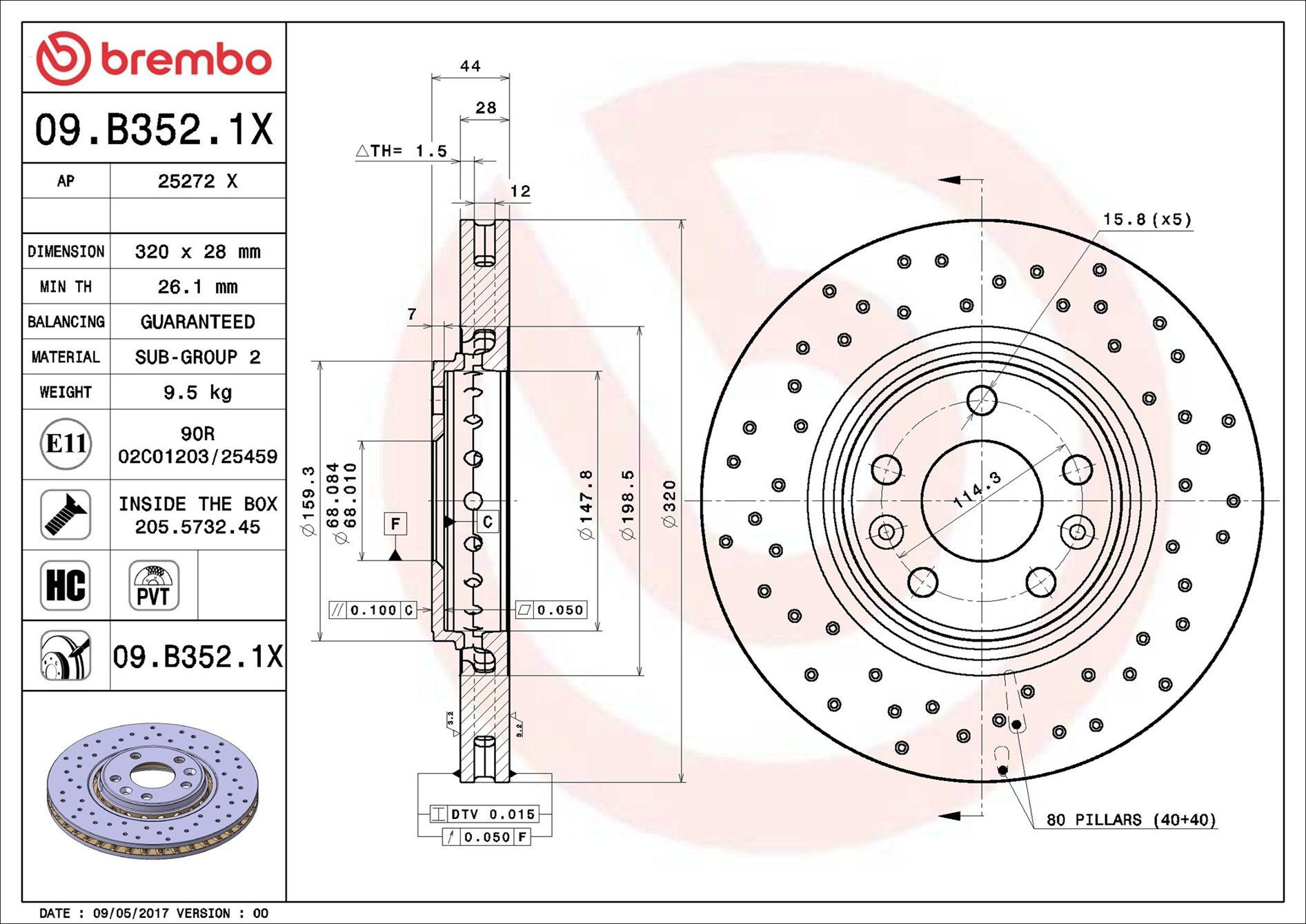Frenos delanteros Brembo 09B3521X precio, desde 61,64 EUR