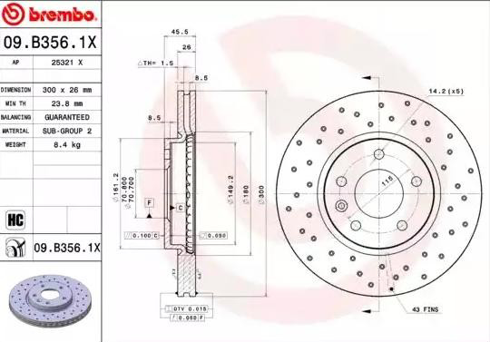 Disco de freno 09B3561X Brembo