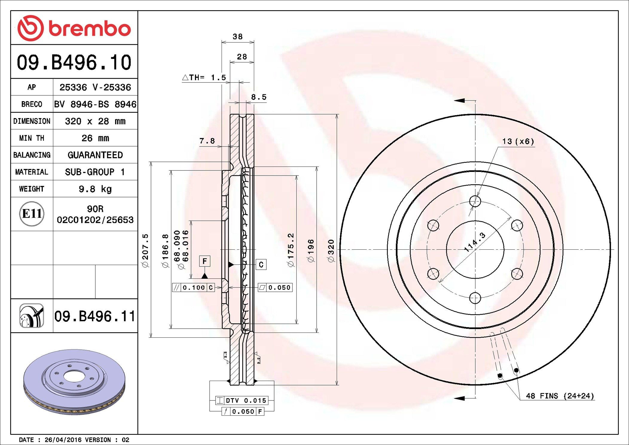 Comprar 09B49610 Brembo Freno de disco delantero