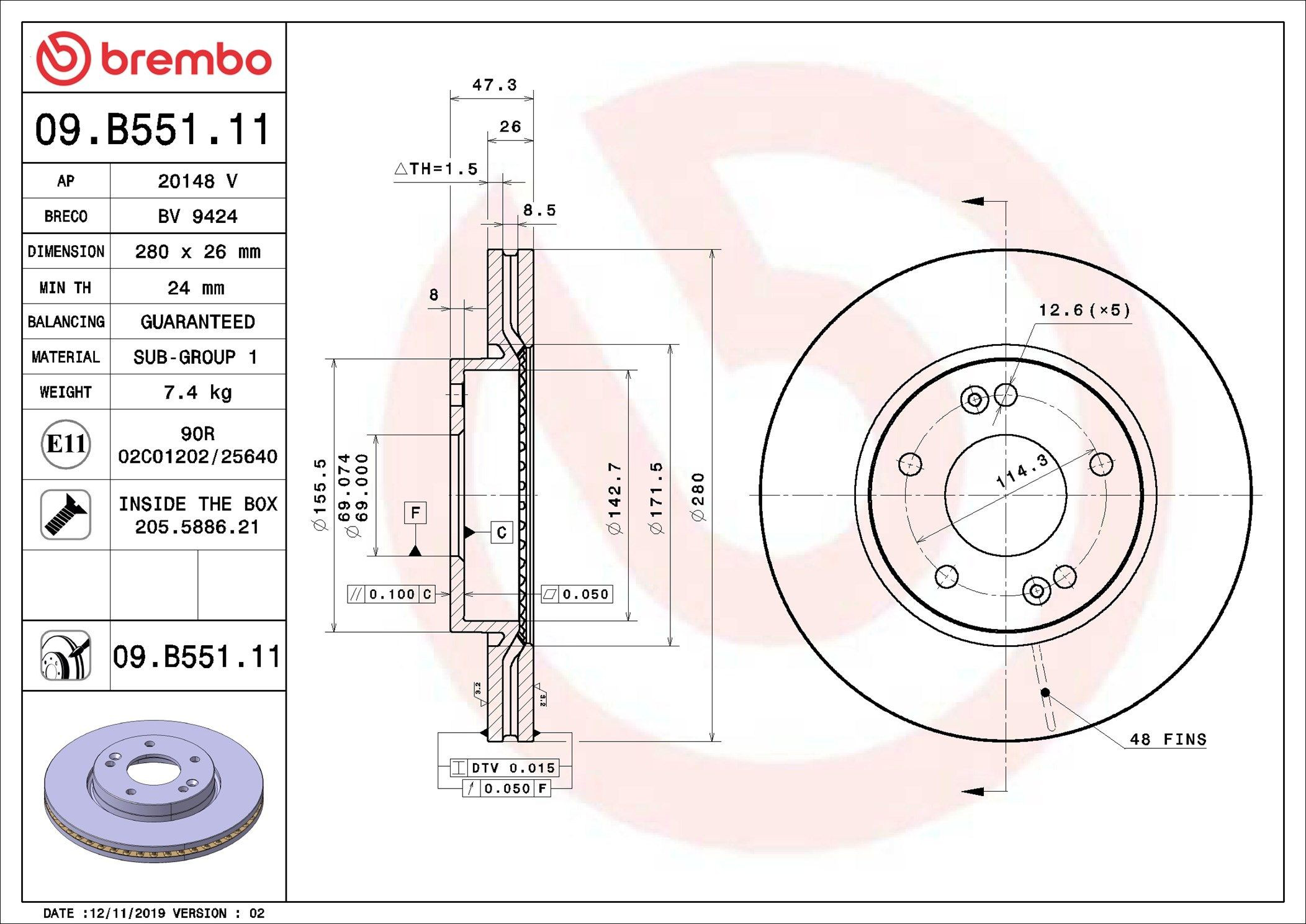 Frenos delanteros Brembo 09B55111 precio, desde 51,41 EUR