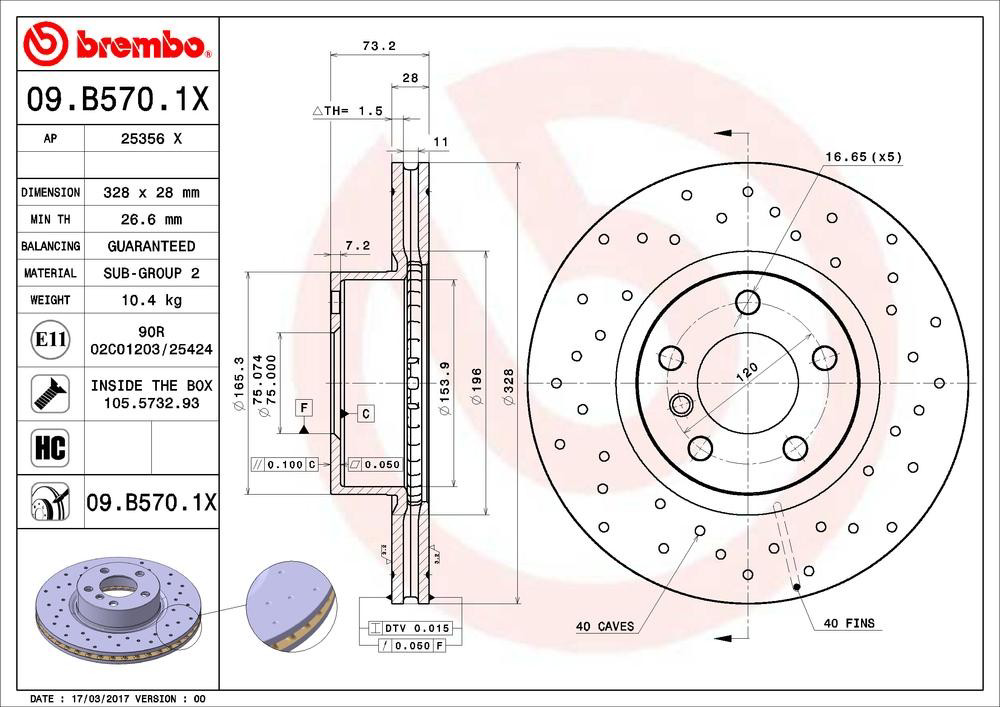 Comprar 09B5701X Brembo Freno de disco delantero