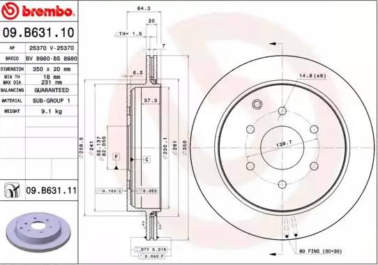 Disco de freno trasero 09B63111 Brembo