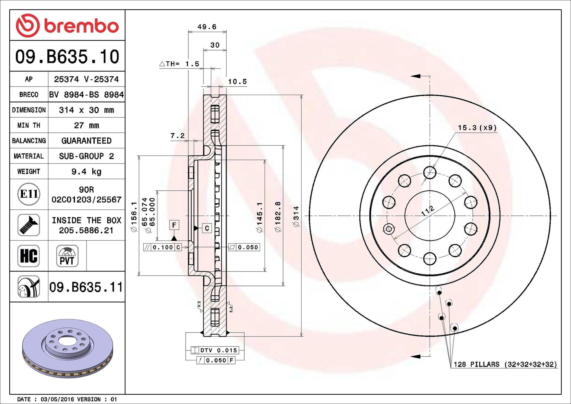 Comprar 09B63511 Brembo Freno de disco delantero