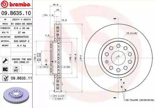 Disco de freno 09B63511 Brembo