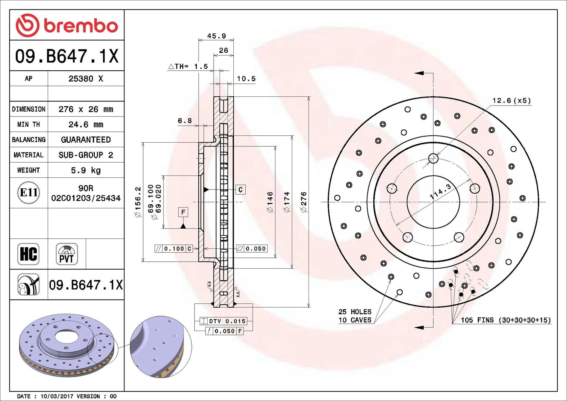 Comprar 09B6471X Brembo Freno de disco delantero