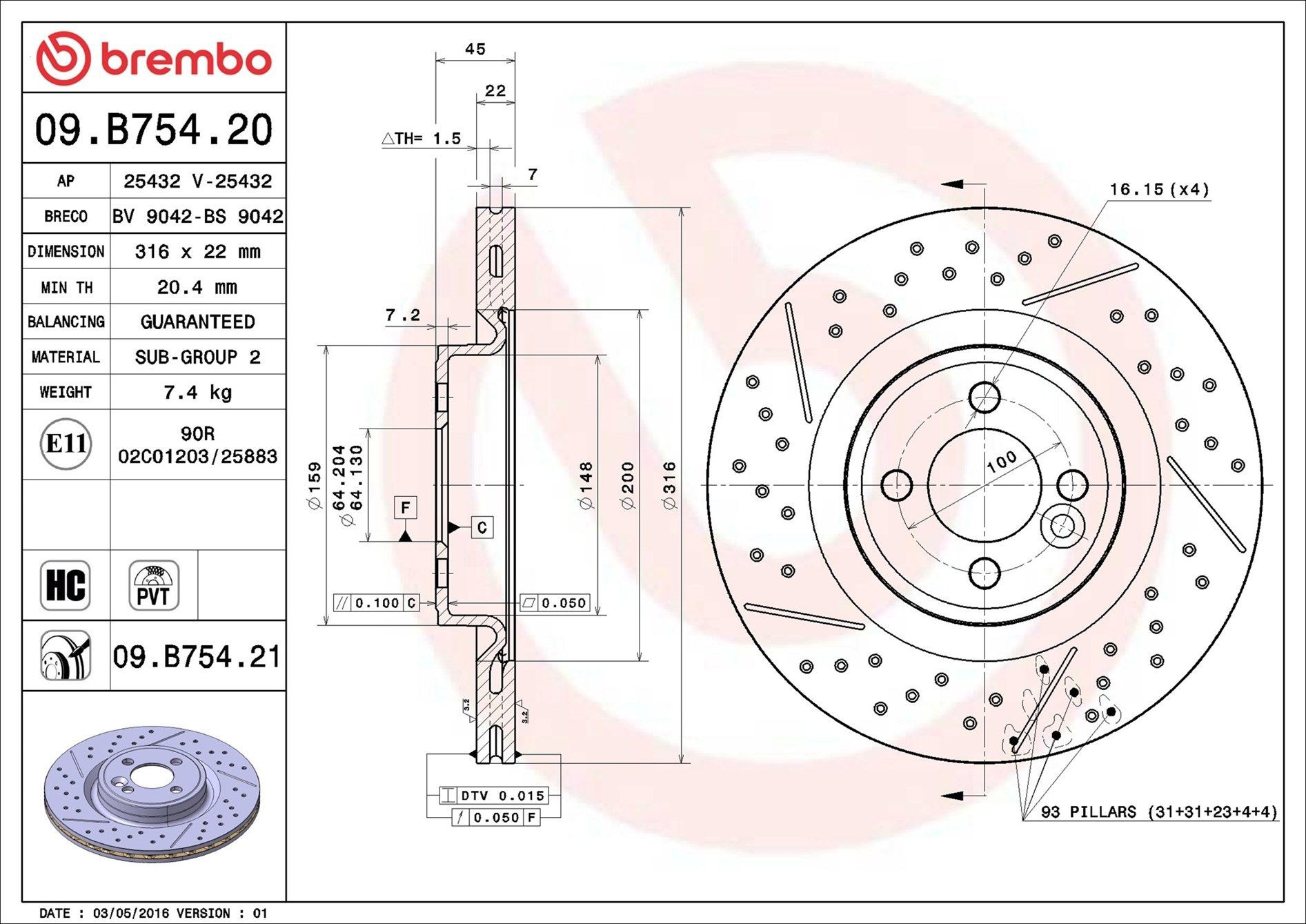Comprar 09B75421 Brembo Freno de disco delantero