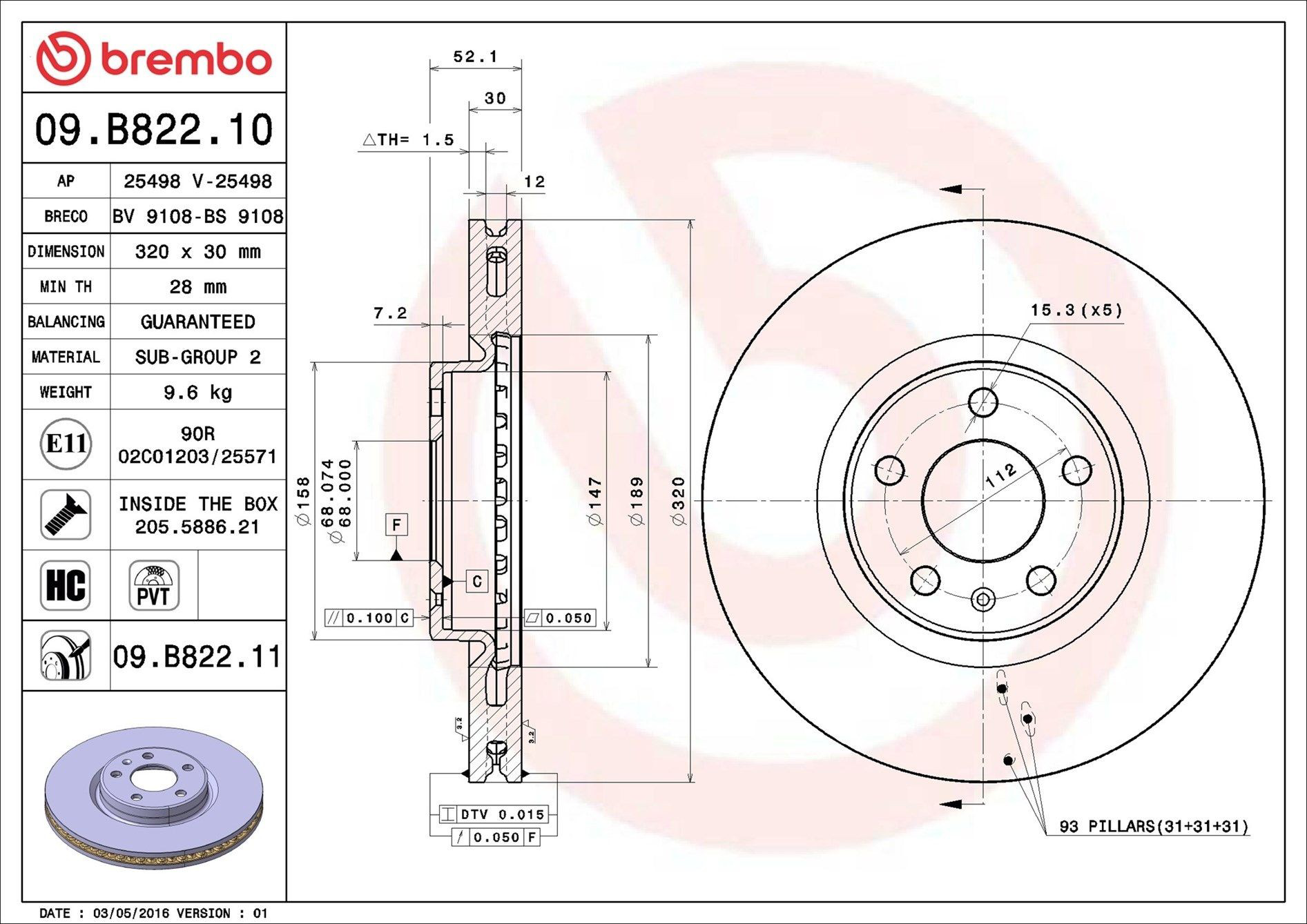 Frenos delanteros Brembo 09B82211 precio, desde 72,60 EUR