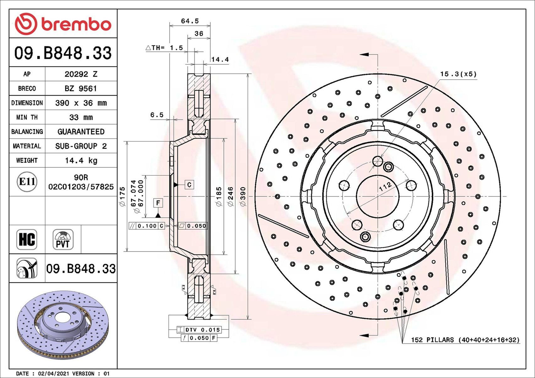 Comprar 09B84833 Brembo Freno de disco delantero