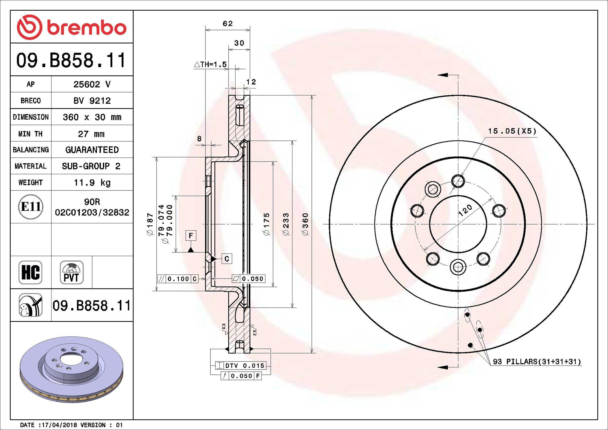 Frenos delanteros Brembo 09B85811 precio, desde 99,95 EUR