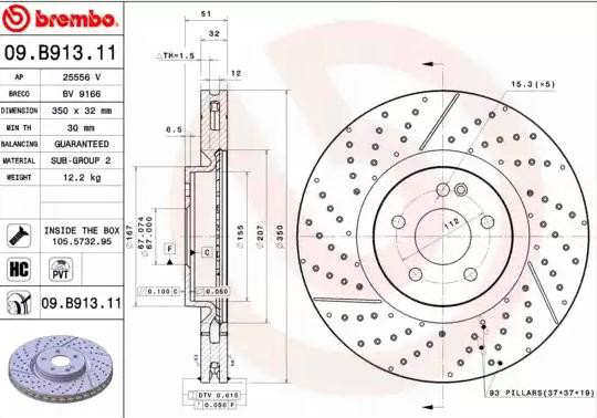Comprar 09B91311 Brembo Freno de disco delantero