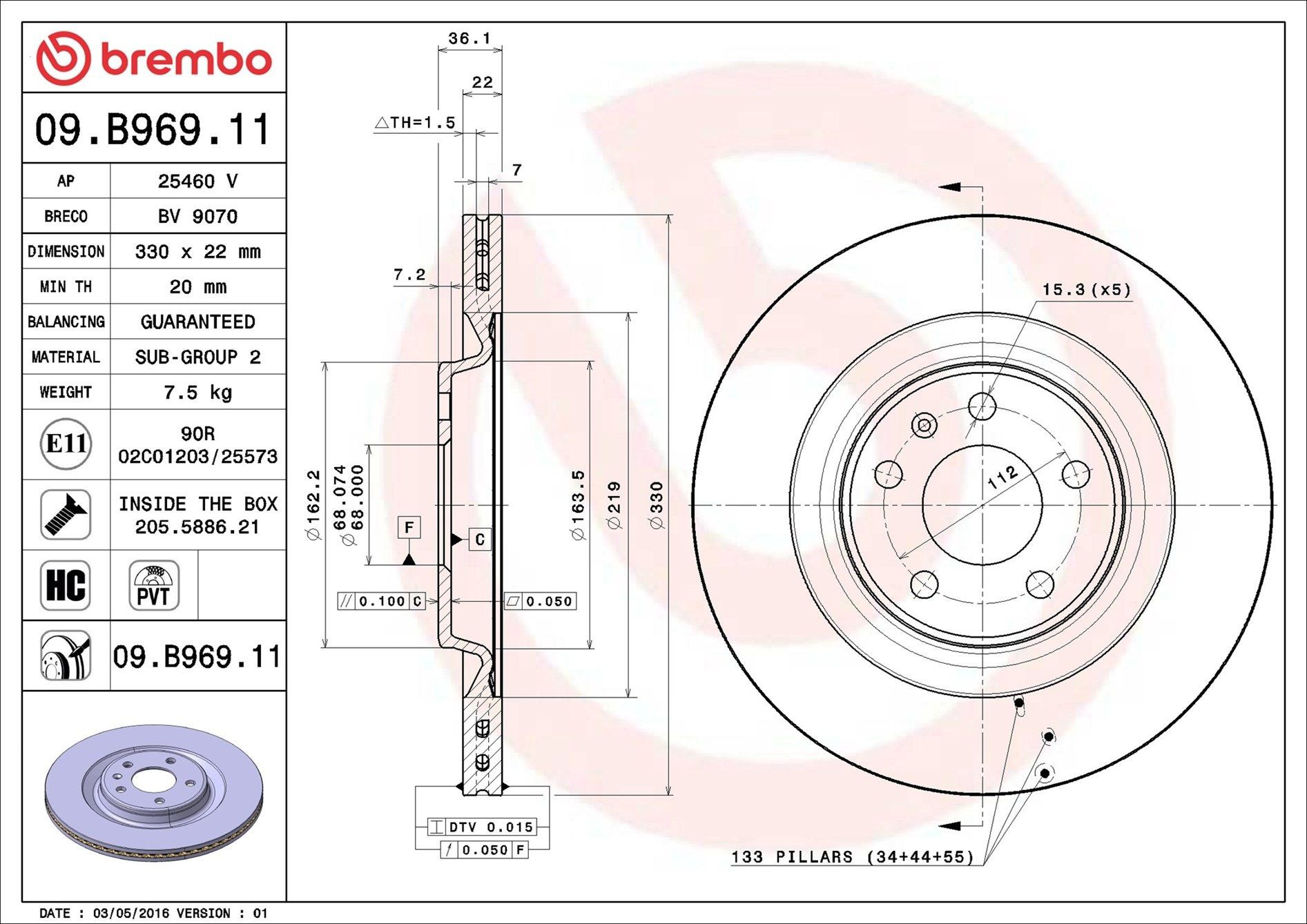 Disco de freno trasero Brembo 09B96911 precio, desde 59,65 EUR