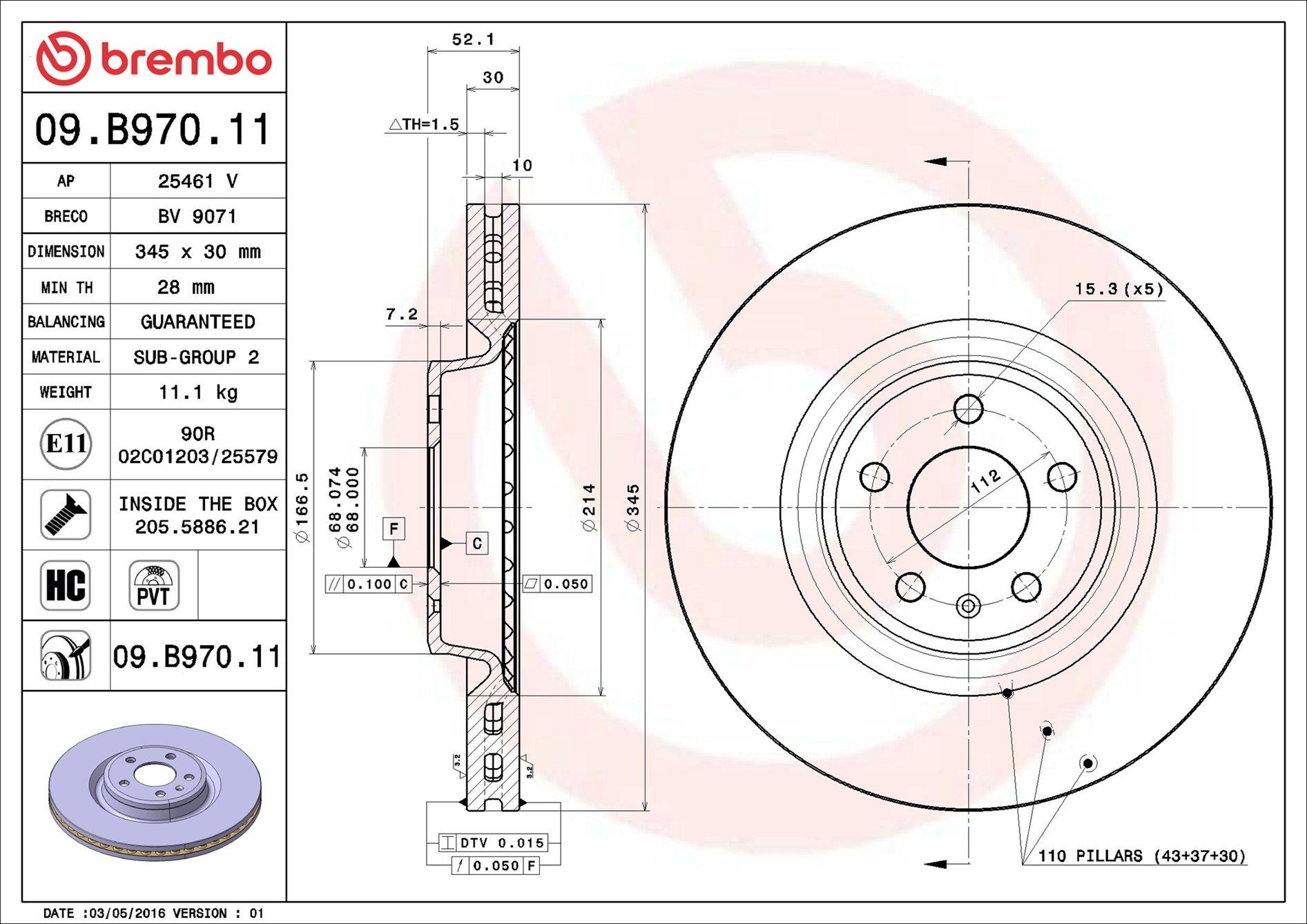 Frenos delanteros Brembo 09B97011 precio, desde 74,32 EUR