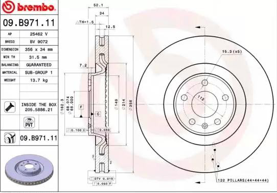Comprar 09B97111 Brembo Freno de disco delantero