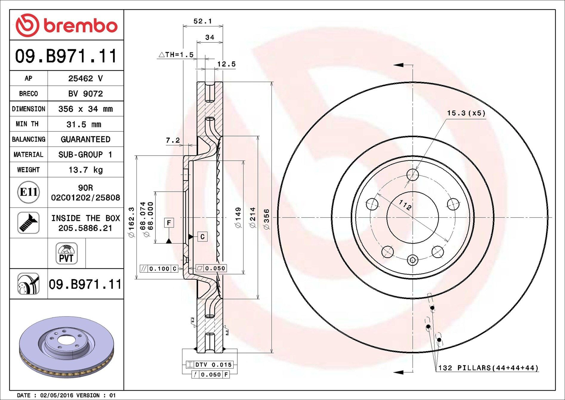 Disco de freno delantero Brembo 09B97111