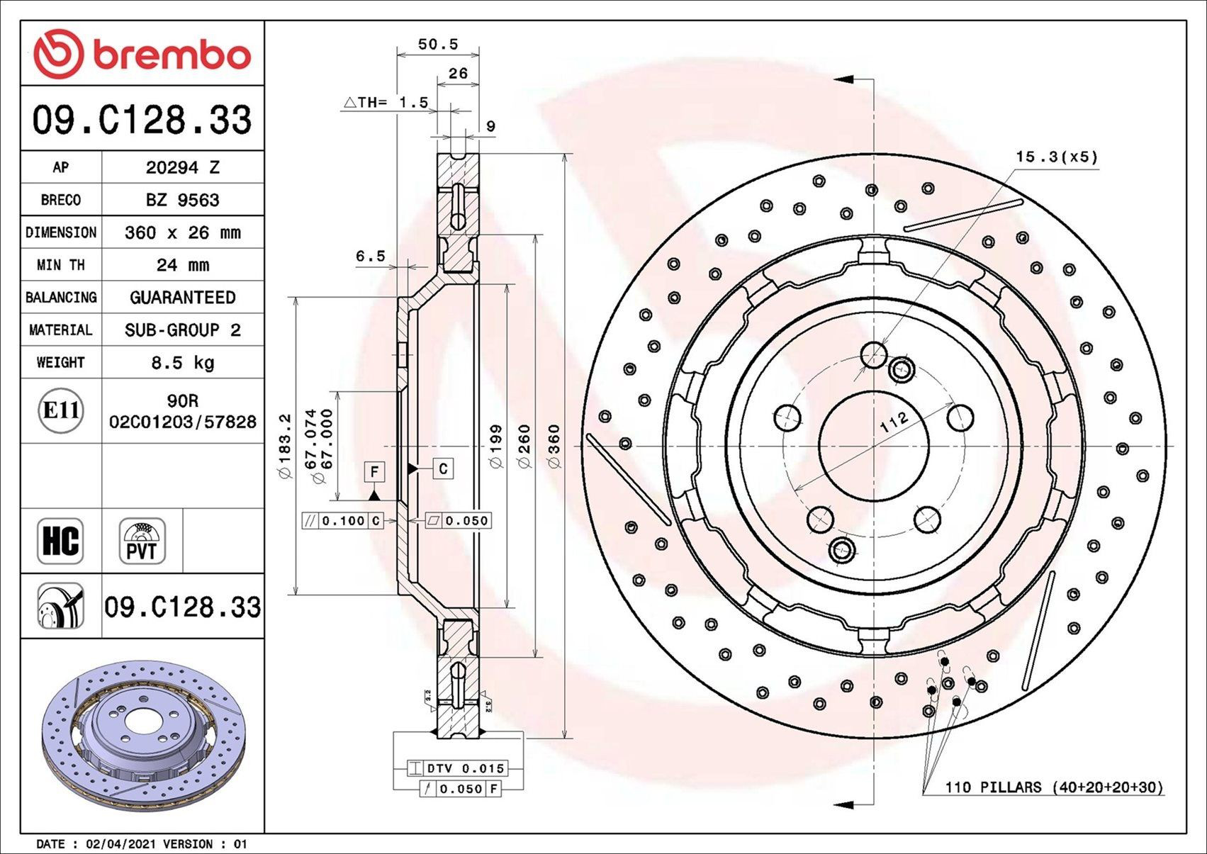 Disco de freno trasero Brembo 09C12833 precio, desde 89,59 EUR
