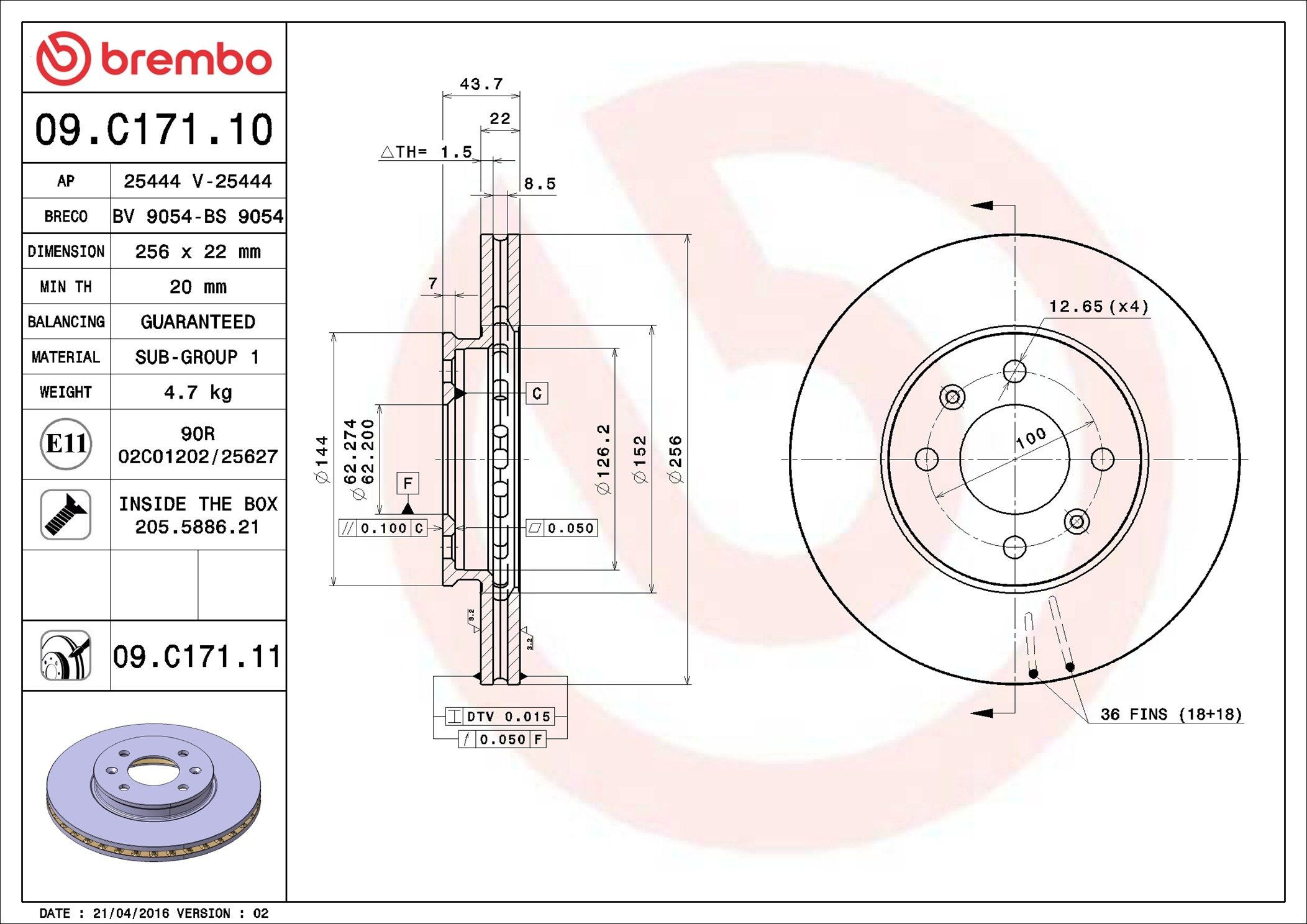Comprar 09C17111 Brembo Freno de disco delantero