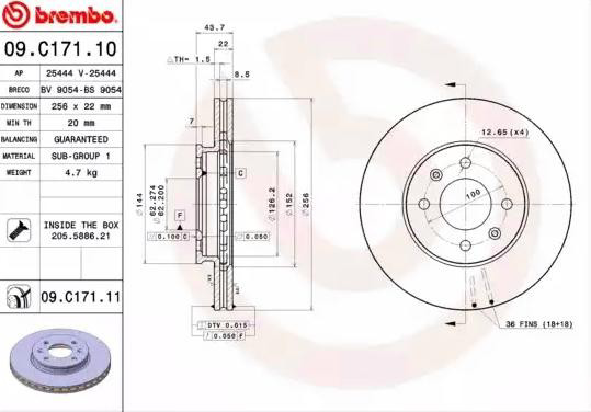 Disco de freno 09C17111 Brembo