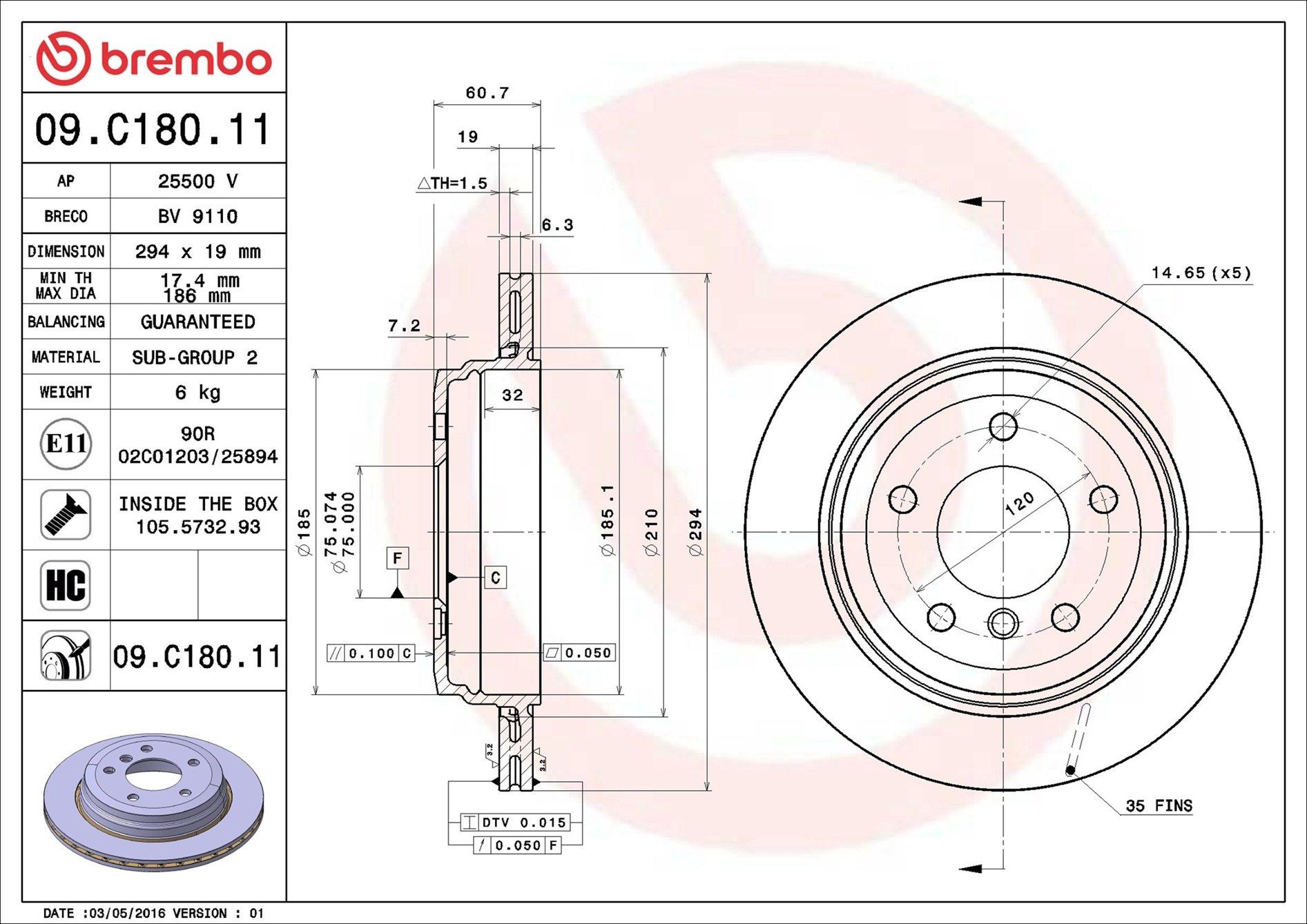 Disco de freno trasero Brembo 09C18011 precio, desde 59,46 EUR