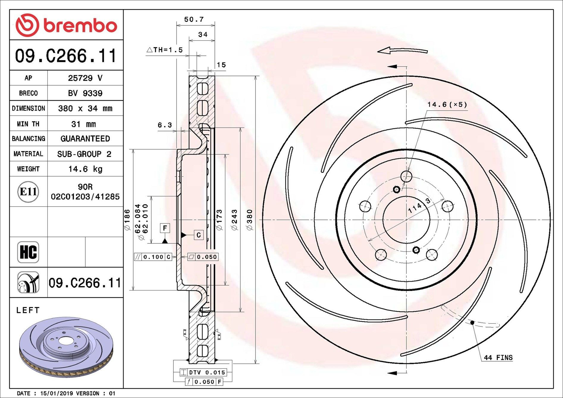 Comprar 09C26611 Brembo Freno de disco delantero