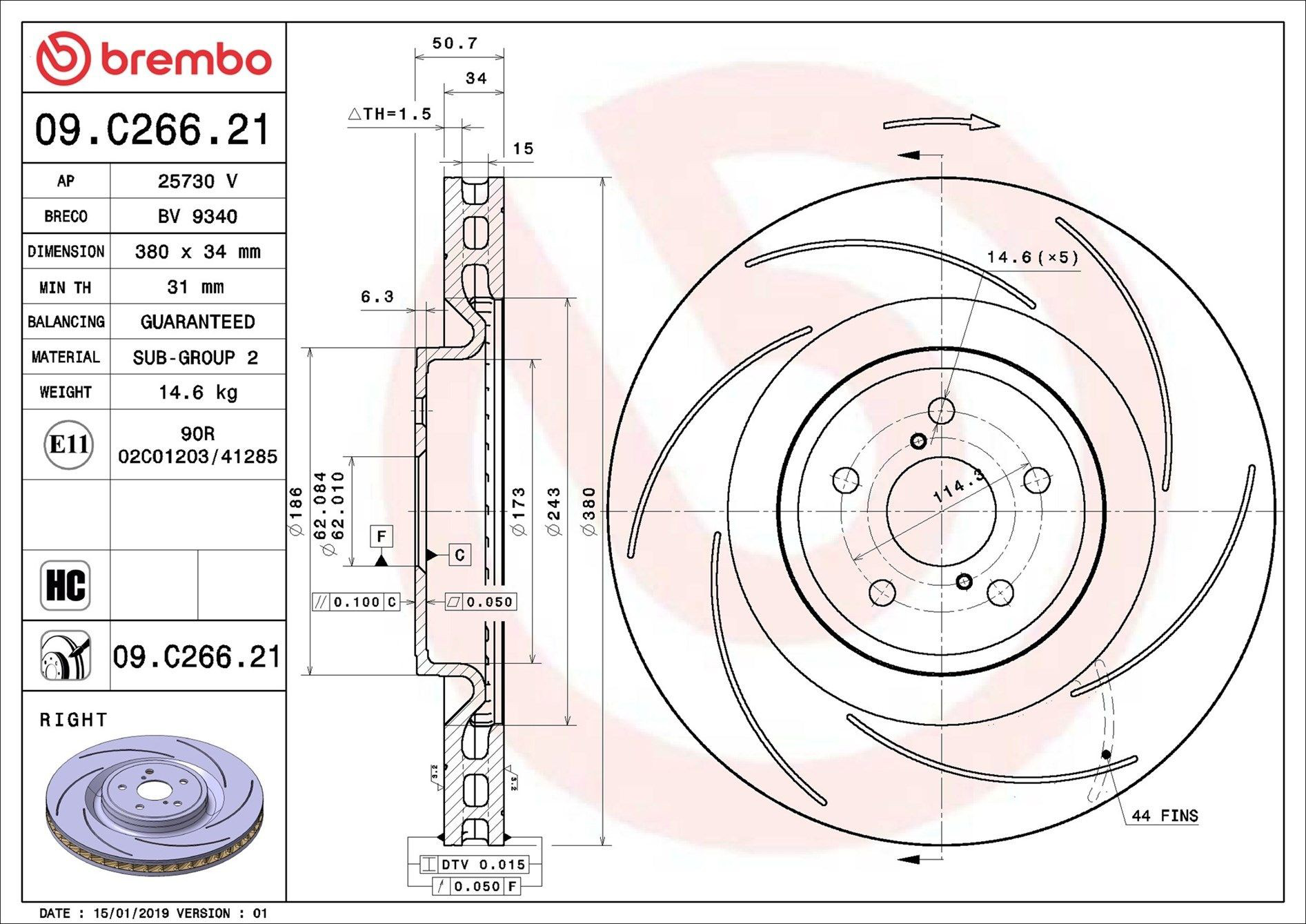 Comprar 09C26621 Brembo Freno de disco delantero