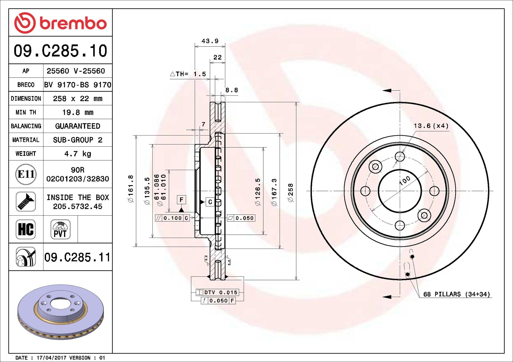 Frenos delanteros Brembo 09C28511 precio, desde 40,66 EUR