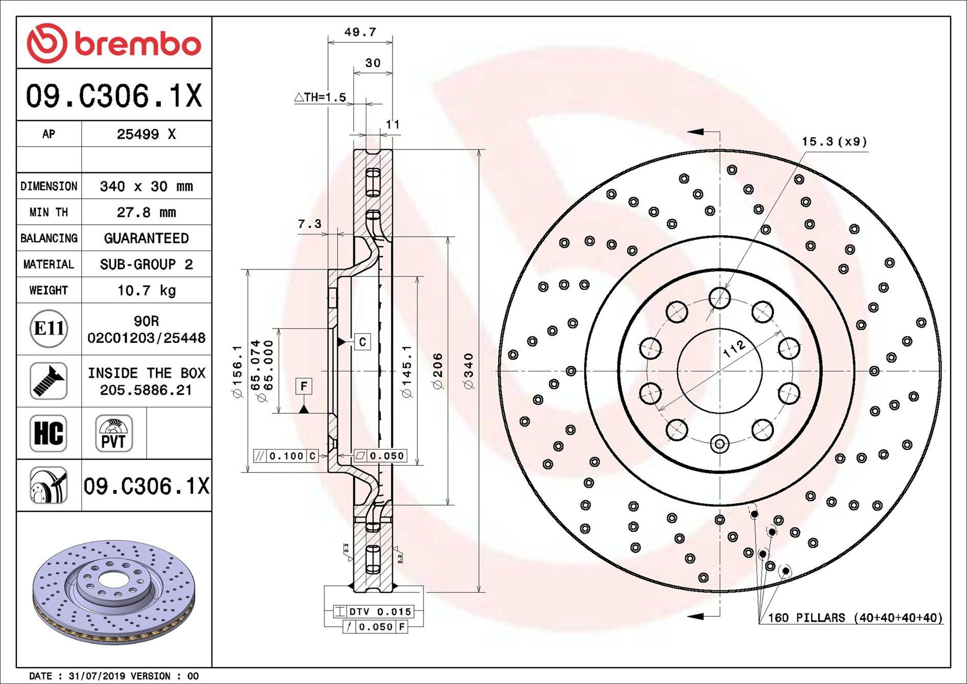 Frenos delanteros Brembo 09C3061X precio, desde 73,27 EUR