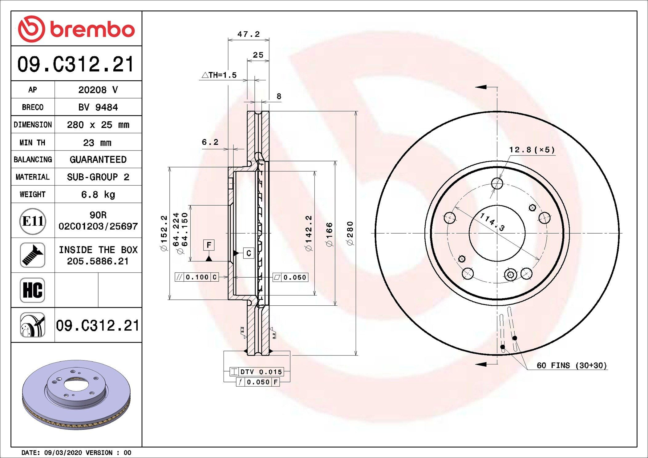 Frenos delanteros Brembo 09C31221 precio, desde 52,94 EUR