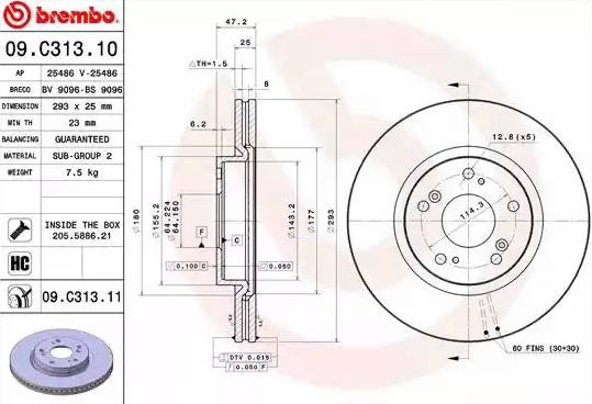 Disco de freno delantero Brembo 09C31311