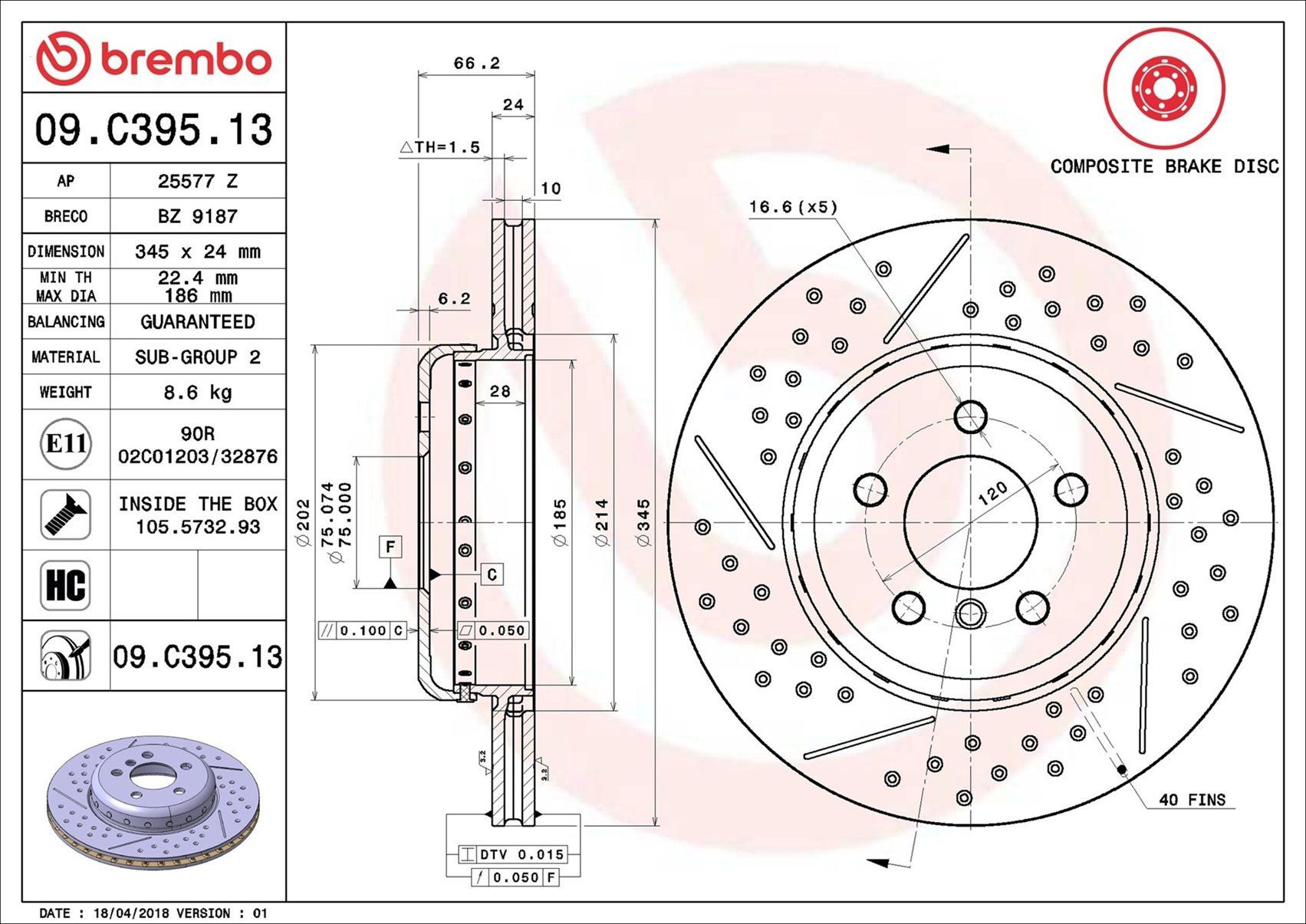 Disco de freno trasero Brembo 09C39513 precio, desde 153,12 EUR